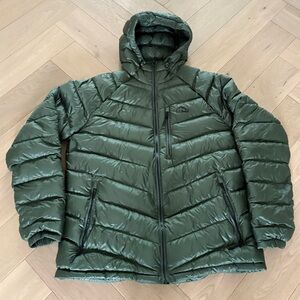 LL Bean 850 Down Puffer Coat Hooded Ultralight Packable Mens Large Green Black